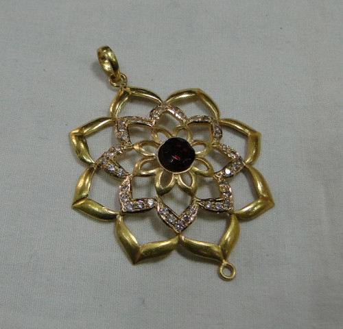 Gold pendant necklace 22 K gold diamond garnet necklace 11841