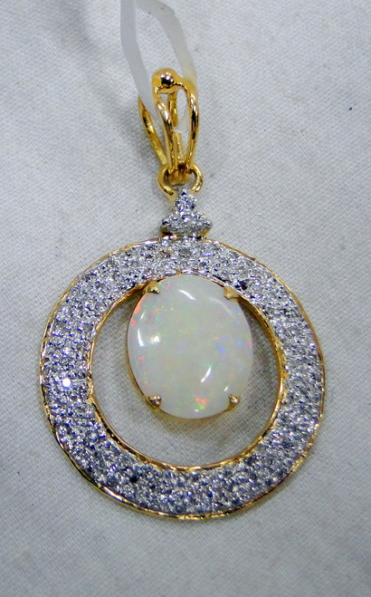 Gold Natural Opal Gemstone Diamond set Pendant 14K Handmade fine jewelry 493-39