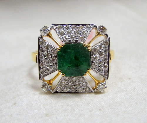 Gold Natural Emerald Diamond Ring 14K Handmade fine jewelry engagement wedding Green