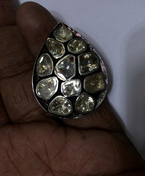Gold Diamond Ring Victorian Vintage 14K Gold Silver Diamond Ring 494-015