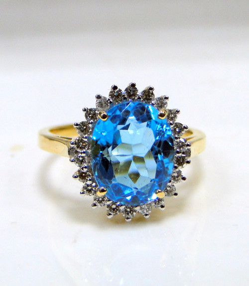 14 K Gold Diamond Blue Topaz Ring