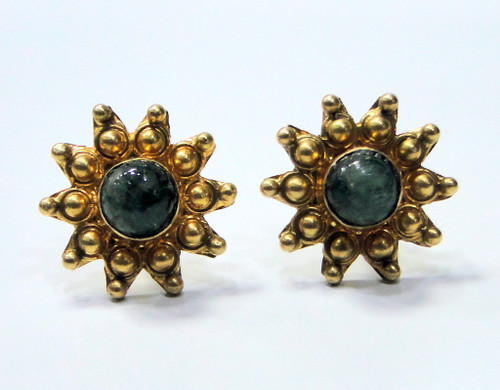 Vintage Ethnic 22K Gold Emerald Studs Earrings