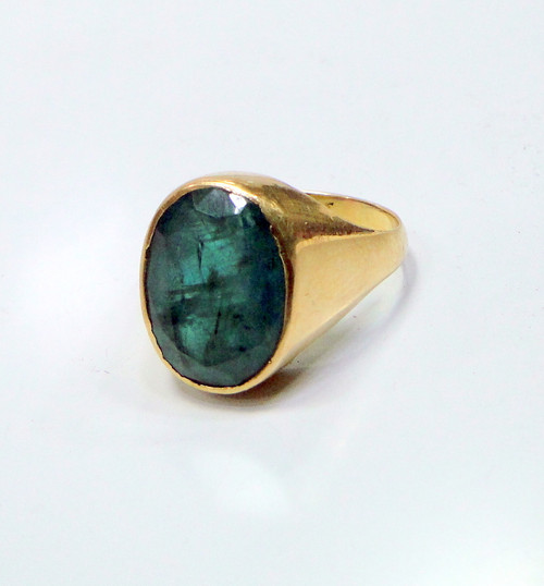 Vintage 22K Solid Gold Natural Emerald Gem Ring Deep Green