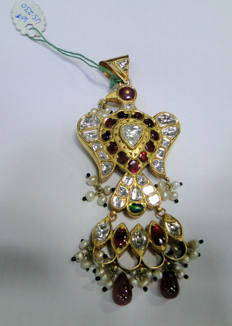 22K Gold Diamond Polki Kundan Pendant Necklace 13039