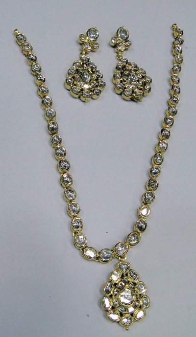 22K Gold Diamond Polki Necklace Earrings set 13043