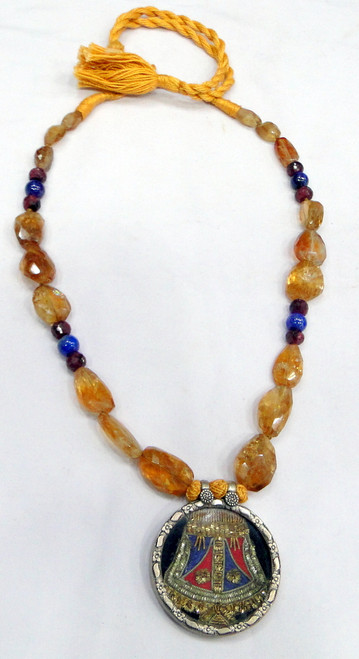 Ethnic Tribal Old Sterling  Silver Citrine, Lapis, Ruby  Gemstone Necklace 13204