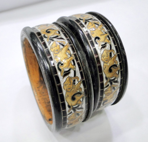 Sterling Silver Elephant Enamel Work Wide Bangles meenakari