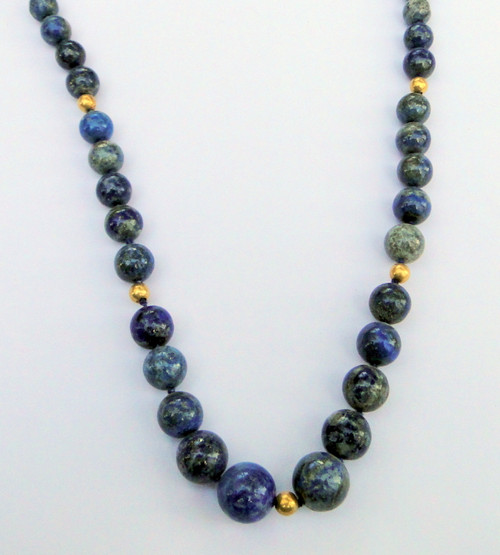Natural Lapis and Real 22K Gold Beads Necklace strand 