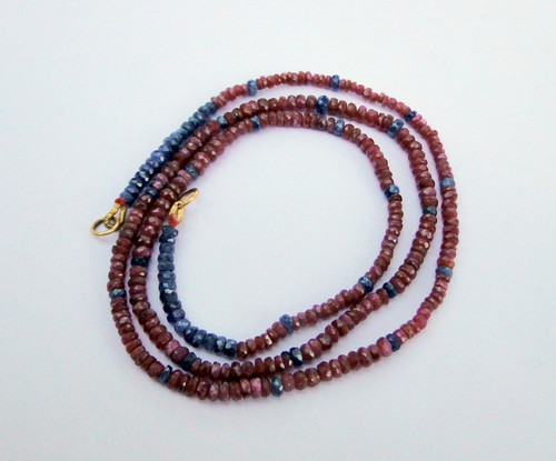 Nautral Ruby , Blue Sapphire Gemstones Beads strand Necklace with Real Gold Clasp