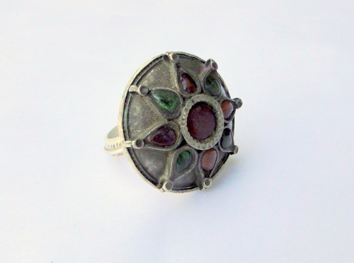 Vintage silver and glass beads ring, from Rajasthan, India, jewellery from Rajasthan, indian ring, ethnic ring 13595