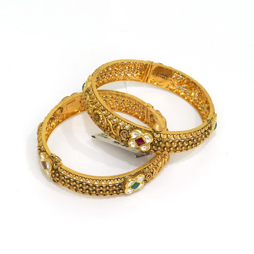 916 Hallmarked Gold Bangles Pair Fine Handmade Jewelry -179