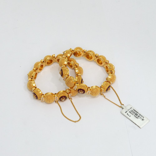 916 Hallmarked Gold Bangles Pair Fine Handmade Jewelry -181