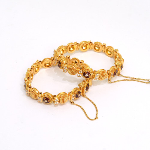 916 Hallmarked Gold Bangles Pair Fine Handmade Jewelry -187