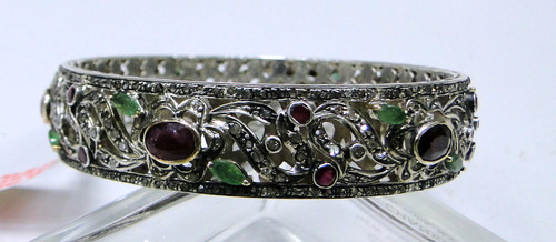 Victorian Diamond Emerald Ruby Gold Silver bangle bracelet kada
