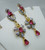 18 K Solid gold Rubellite Tourmaline Diamond Earrings studs dangles jewelry