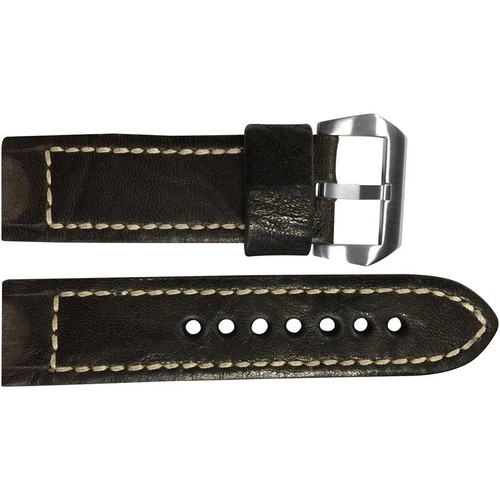 24mm (XL) Dark Brown Distressed Vintage Leather Watch Strap with White Classic Box Stitching for Panerai | OEMwatchbands.com