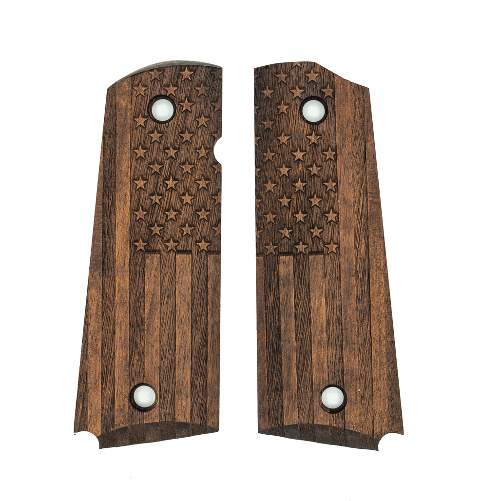 1911 Walnut Grip Set – American Flag Carved Panels