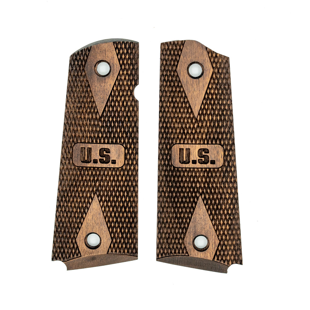 1911 Walnut Grip Set – US Emblem, Checkered Panels
