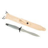 Military-style leather sheath with MAC MK II Knife laid outside with sheath