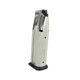 Side profile of Checkmate 1911-DS 9MM Magazine showing chrome finish and base plate