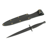 Close-up of Fairbairn-Sykes blade and textured handle