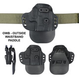 G-Code Paradigm Universal Fit Holster Small/Medium positioned outside waistband, showcasing outside carry setup.