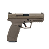 Close-up of Tisas PX-9D grip panels, flat tactical trigger with tactile reset