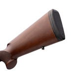 Turkish walnut stock, textured grip, recoil pad and 13.97" length of pull called out visually.
