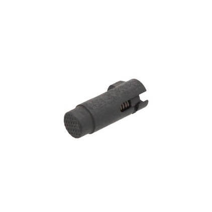Close-up of Tisas 1911 magazine catch assembly in matte grey finish