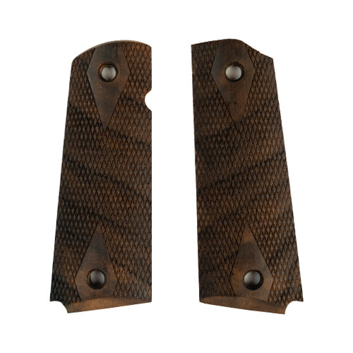 close-up TISAS 1911 dark walnut grip panels for pistol