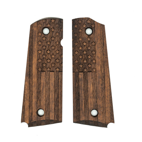 1911 Walnut Grip Panels with carved American Flag design