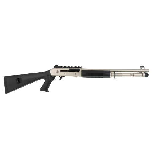 Close‑up of the MAC 1014 Marine shotgun polymer pistol grip stock with recoil pad