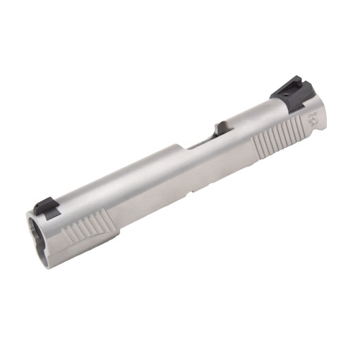 Tisas 1911 Duty SS slide assembly showing matte stainless steel finish and Novak-style sights Tisas 1911 Duty SS slide assembly showing matte stainless steel finish and Novak-style sights