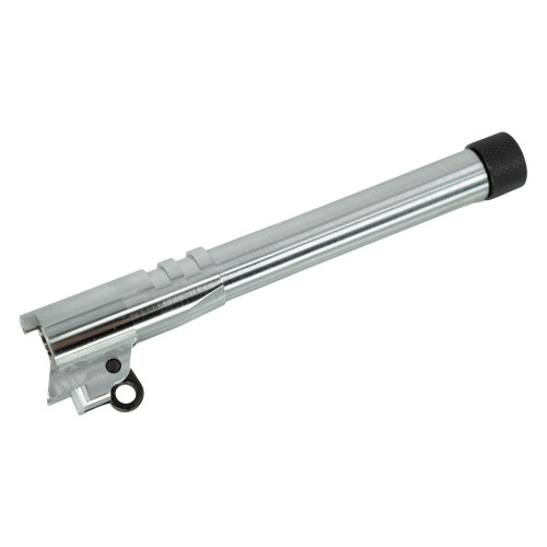 Close-up of Tisas 1911 9MM chrome threaded barrel Close-up of Tisas 1911 9MM chrome threaded barrel