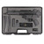 Bird’s-eye view of MAC 5 pistol neatly packed in hard case alongside included accessories and foam inserts