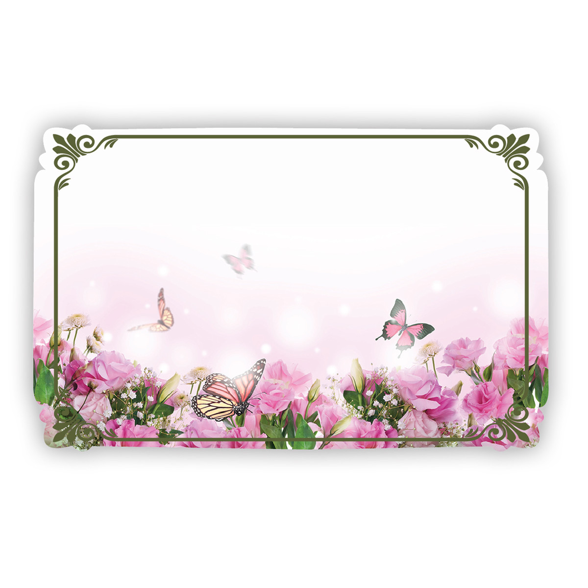 Pink Flowers & Butterflies - 3.5 x 2.25 in.