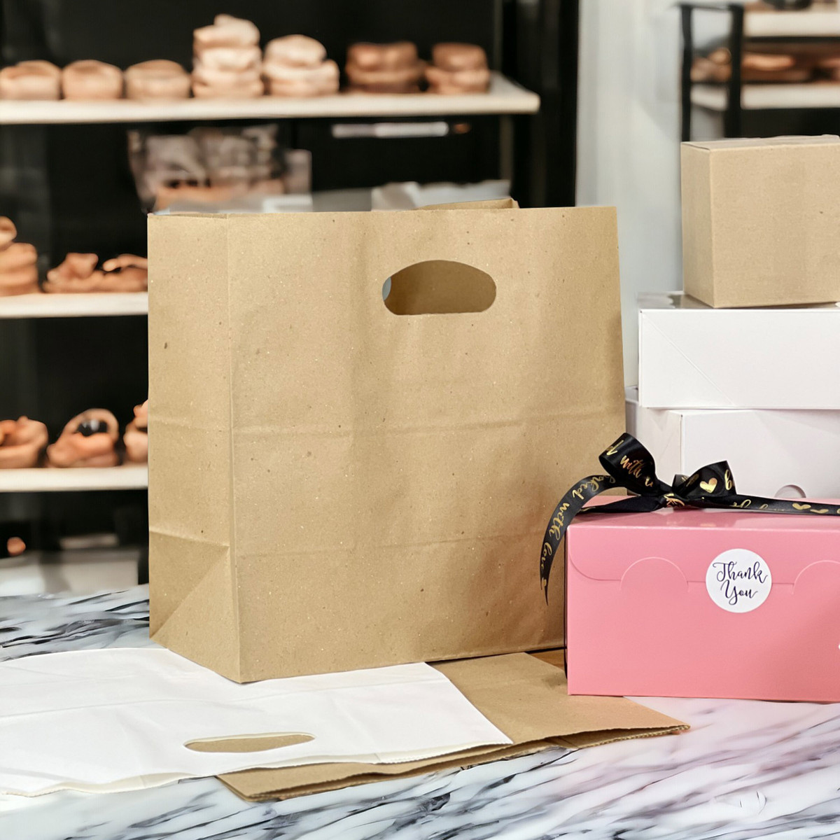 Image of Kraft Paper Bags with Die Cut Handles