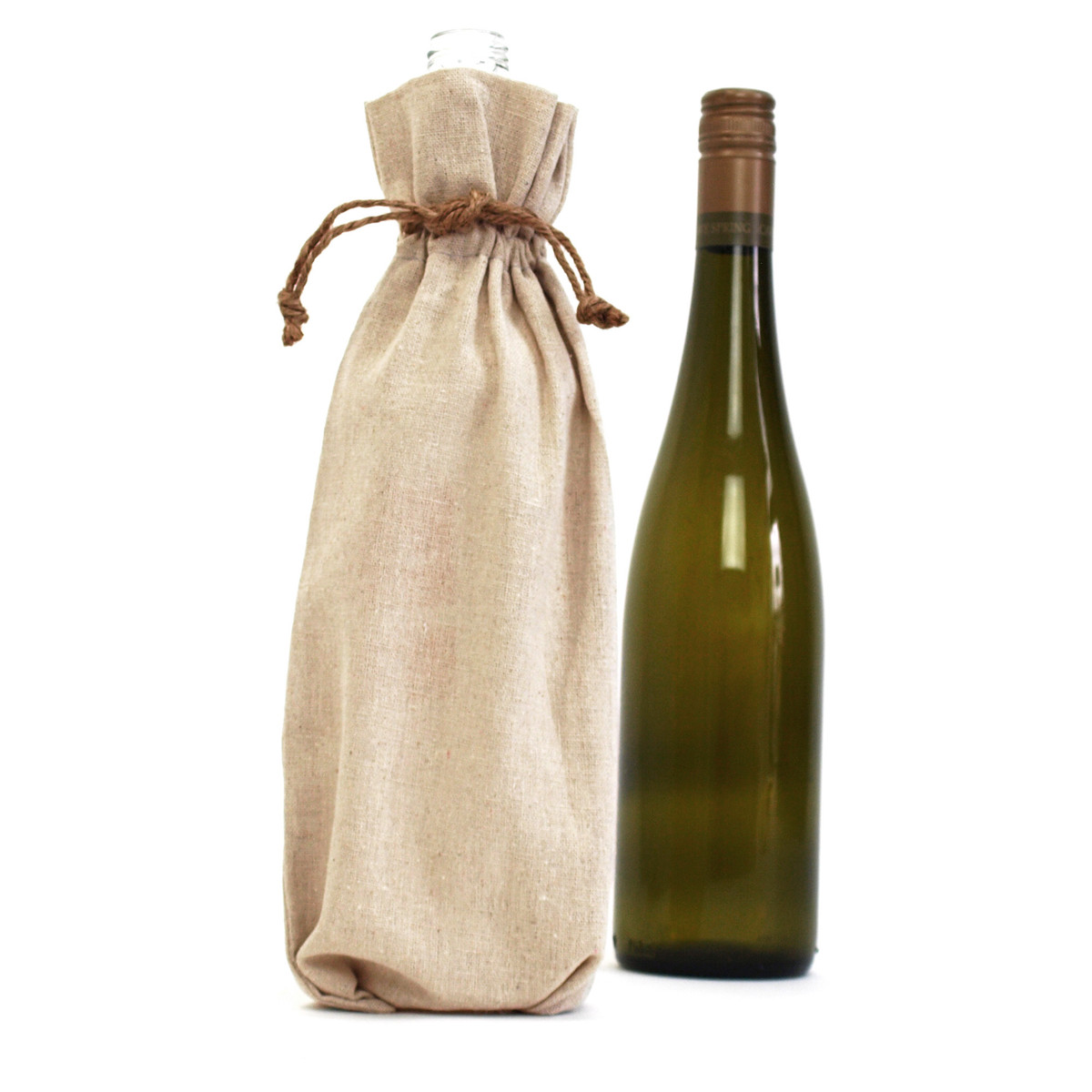 Image of Linen Bottle Bags with Hemp Drawstring