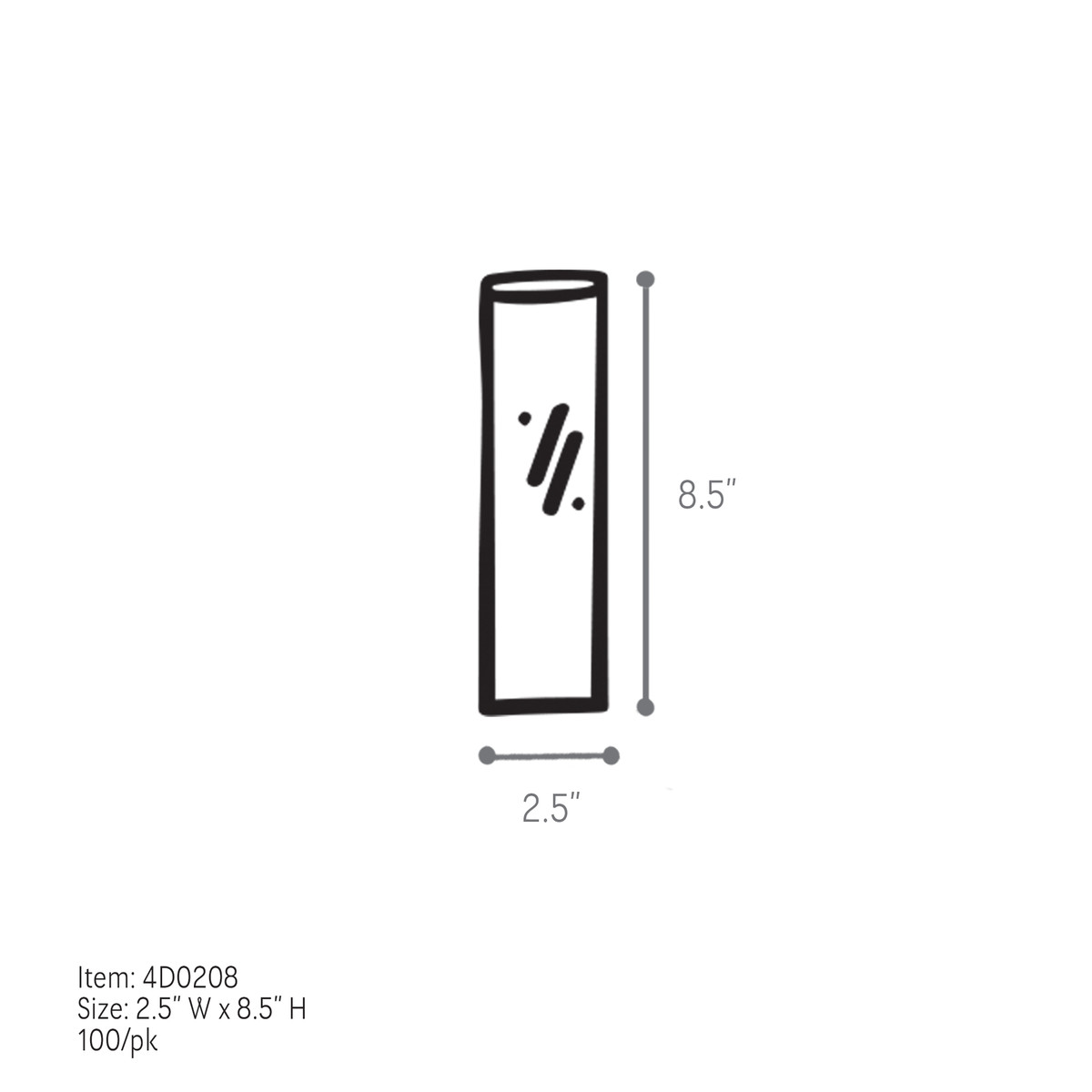 2.5 x 8.5in.