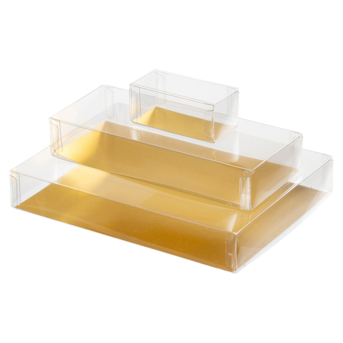 Image des boîtes de rangement transparentes avec doublure en or