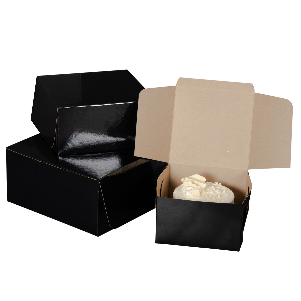 Image des boîtes à pâtisserie noires