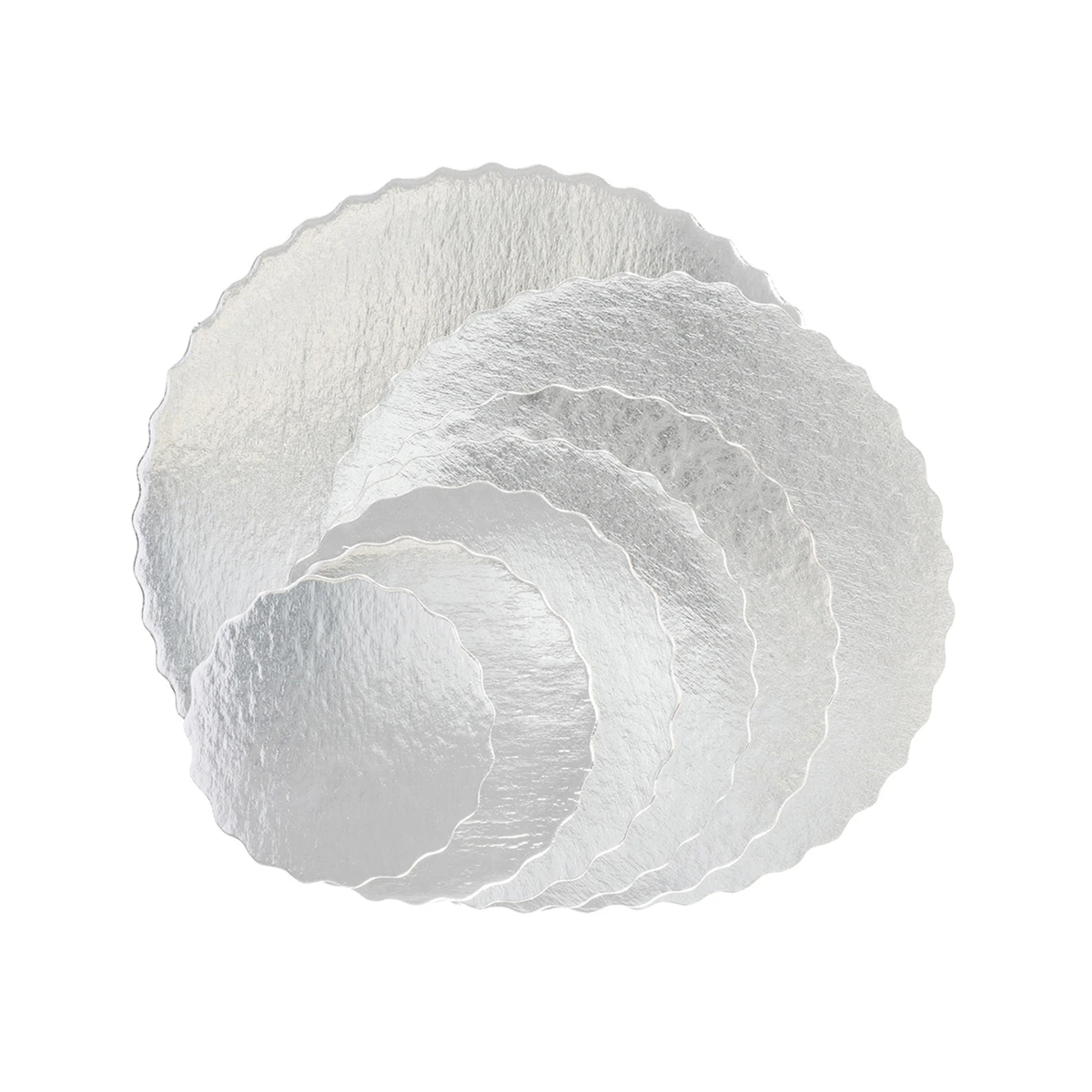 Image of Silver Round Scalloped Cake Pads