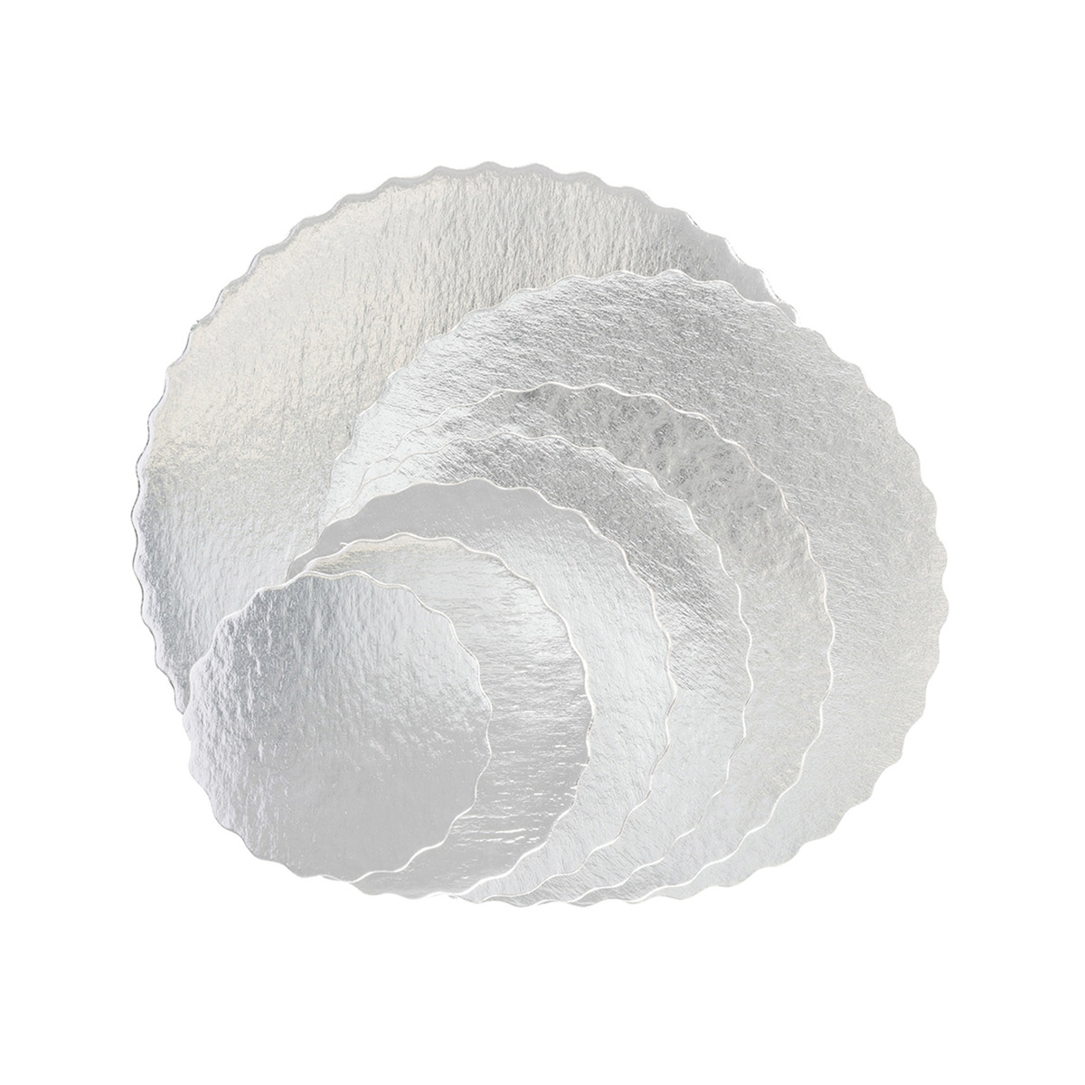 Image of Silver Round Scalloped Cake Pads