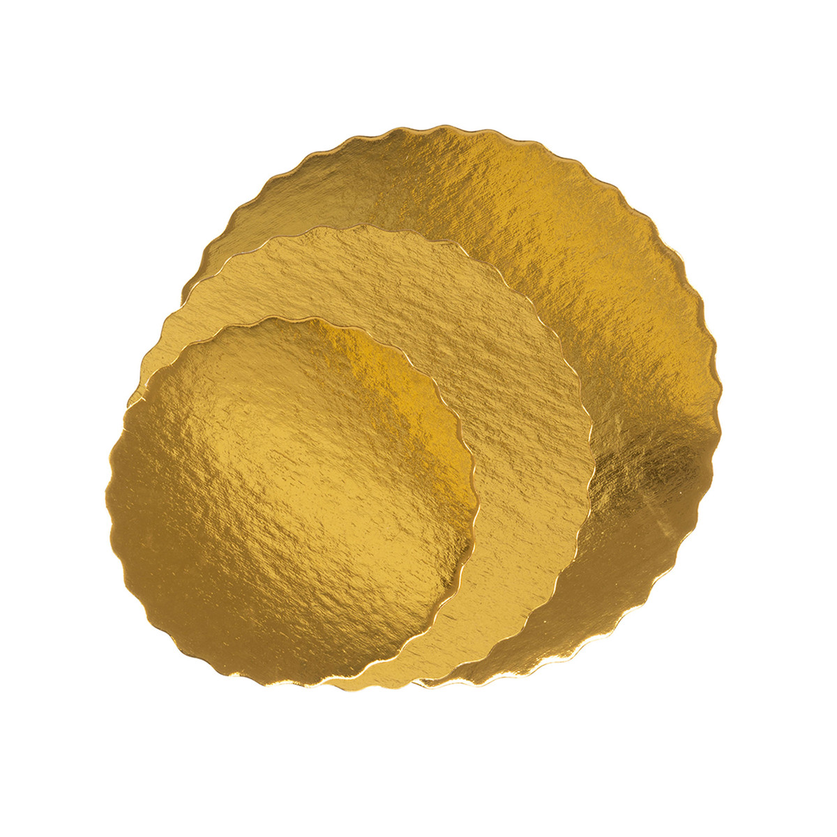 Image of Gold Round Scalloped Cake Pads