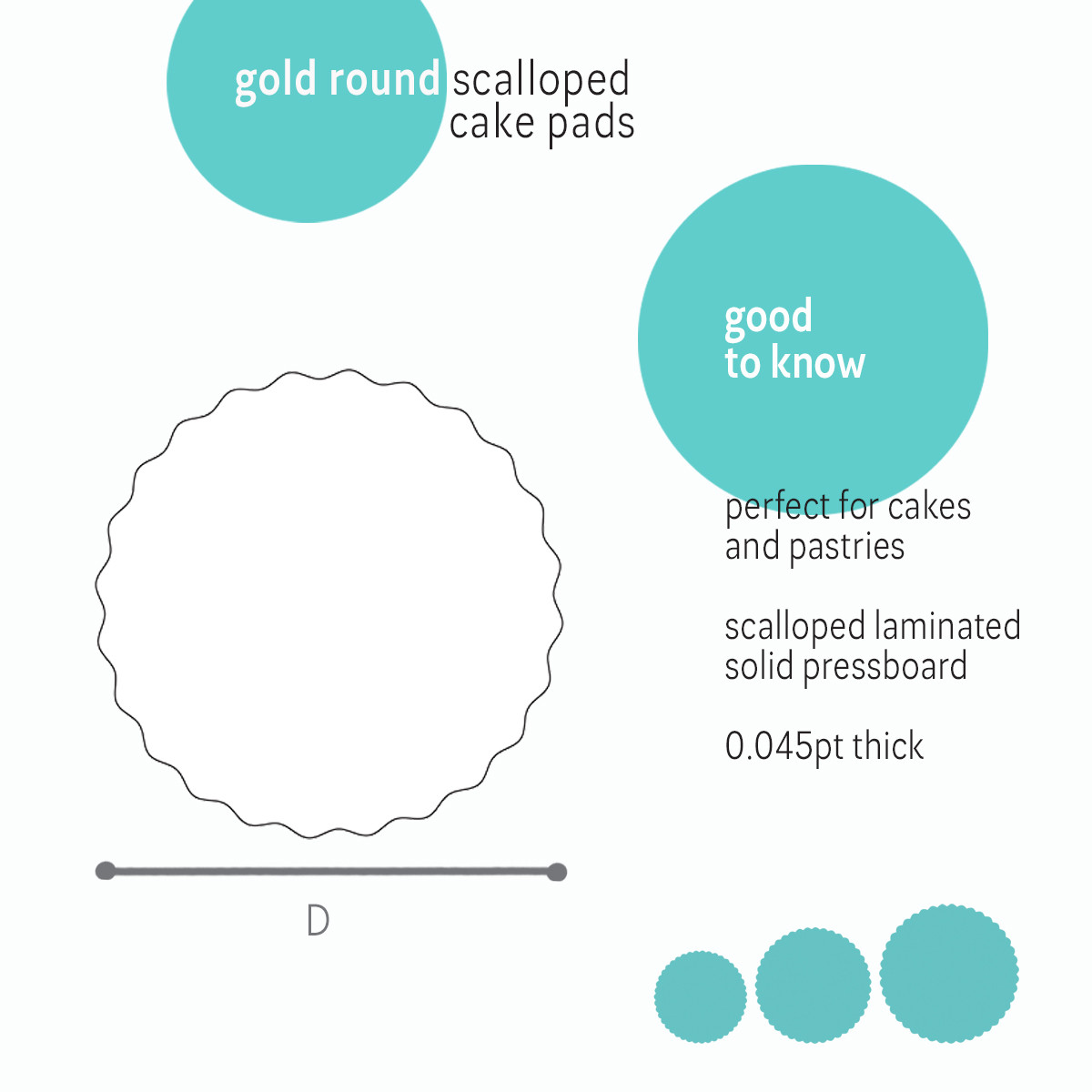 Image of Gold Round Scalloped Cake Pads