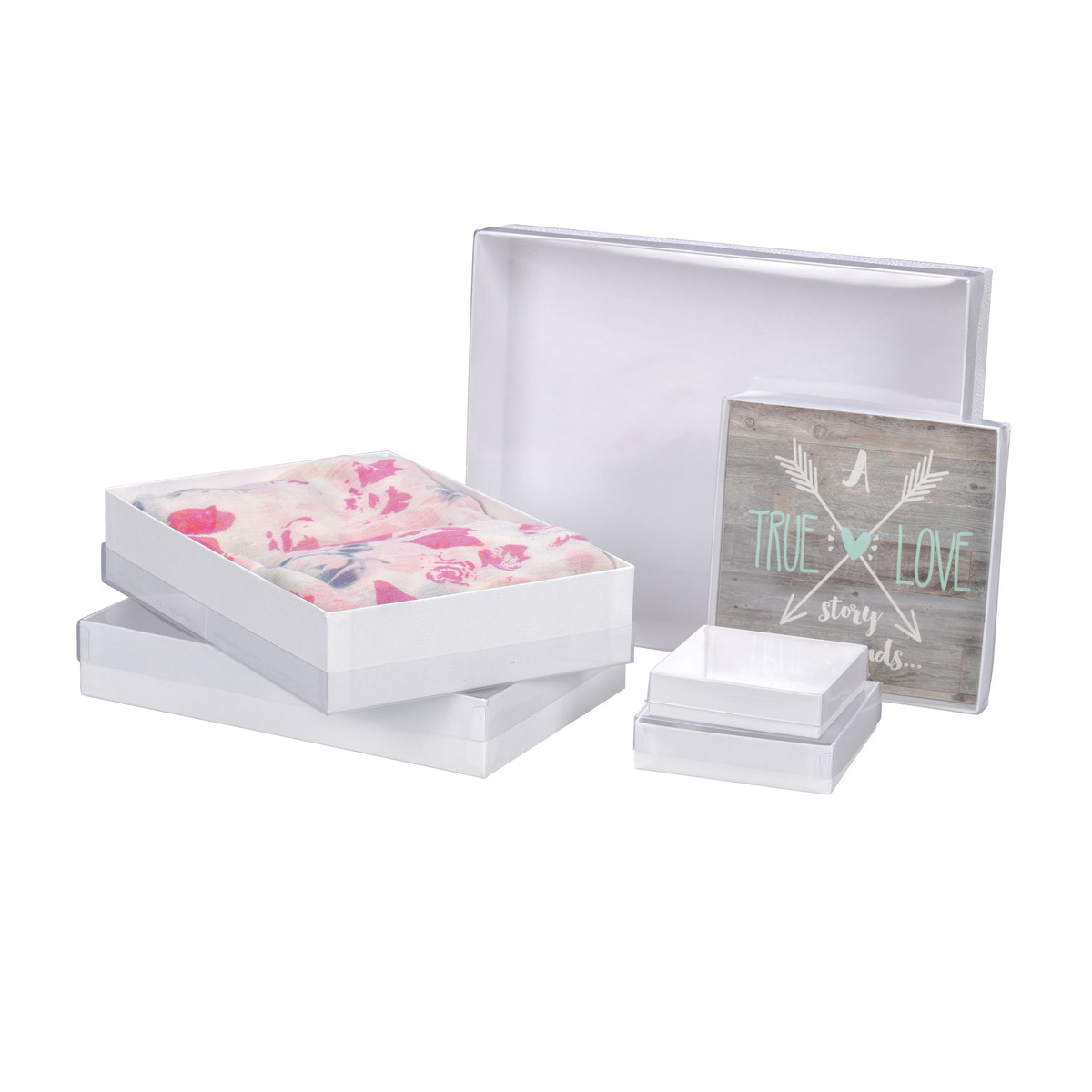 Image of White Stationery Boxes with Clear Lids Image of White Stationery Boxes with Clear Lids