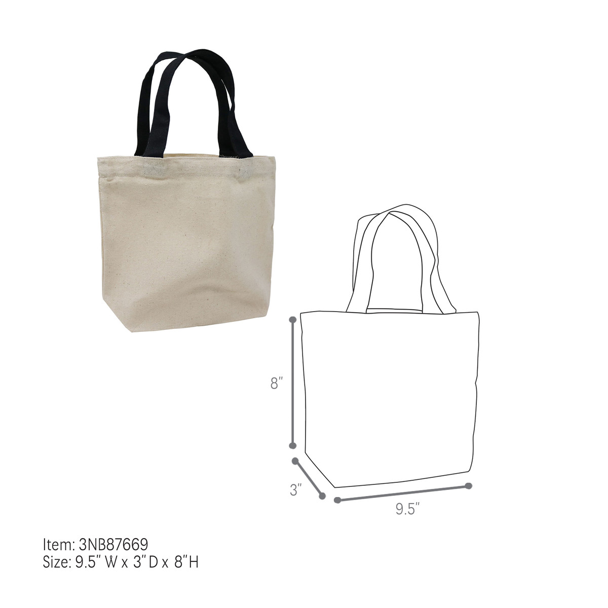 Natural w/Black Handle - 9.5 x 3 x 8in.