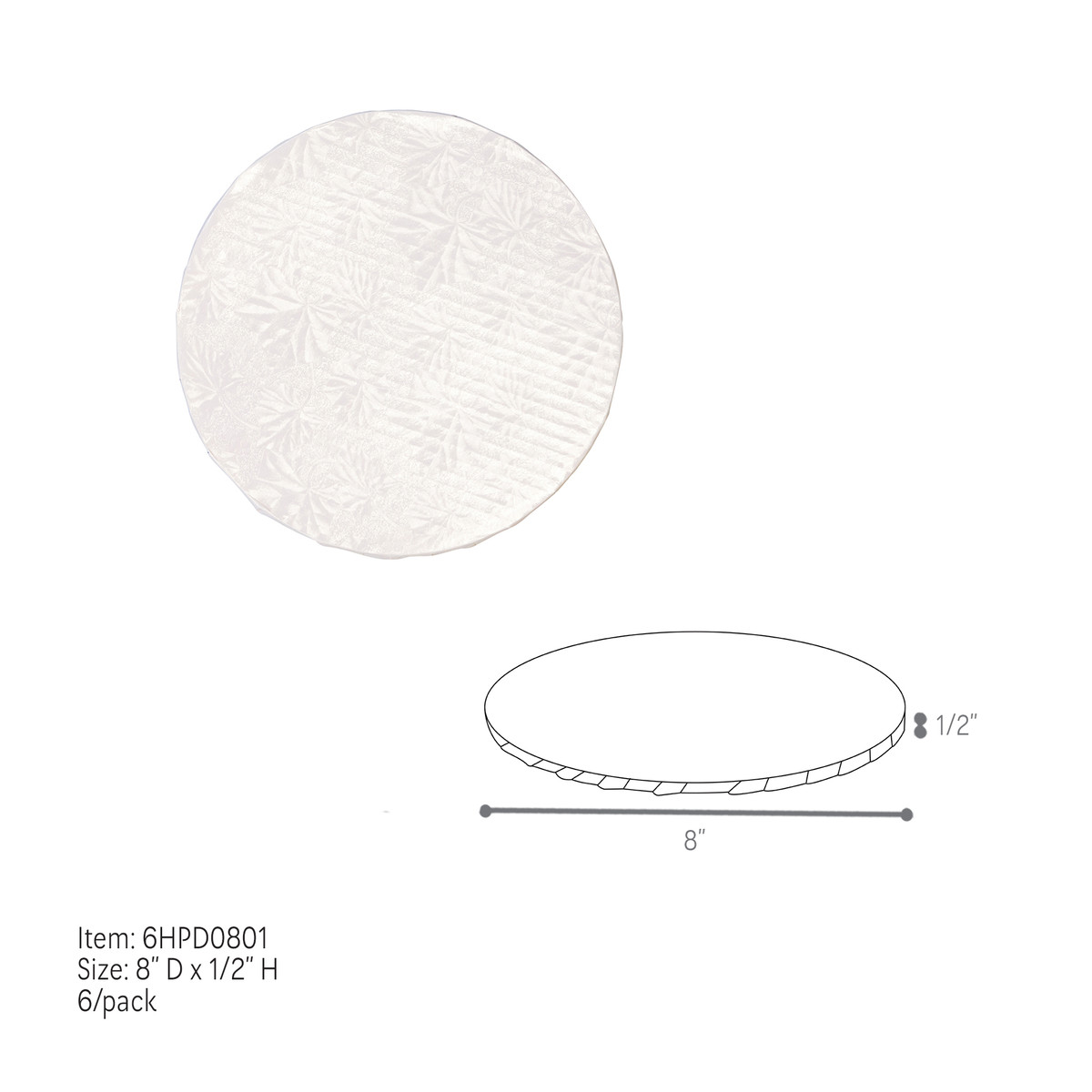 8in - White Embossed - Sub