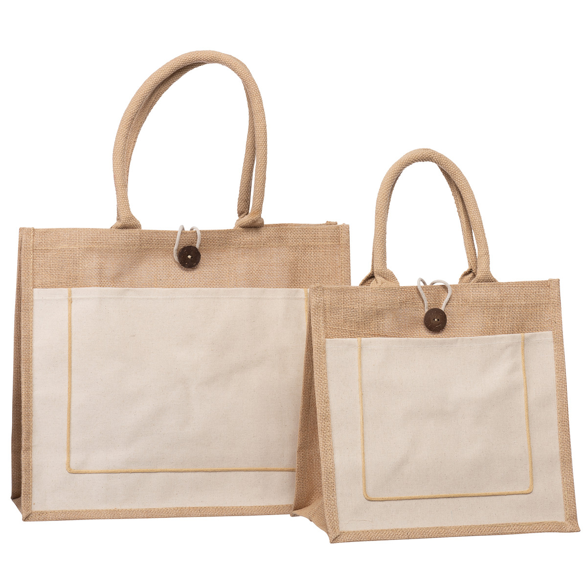 Image du sac en jute avec poche en toile Image du sac en jute avec poche en toile