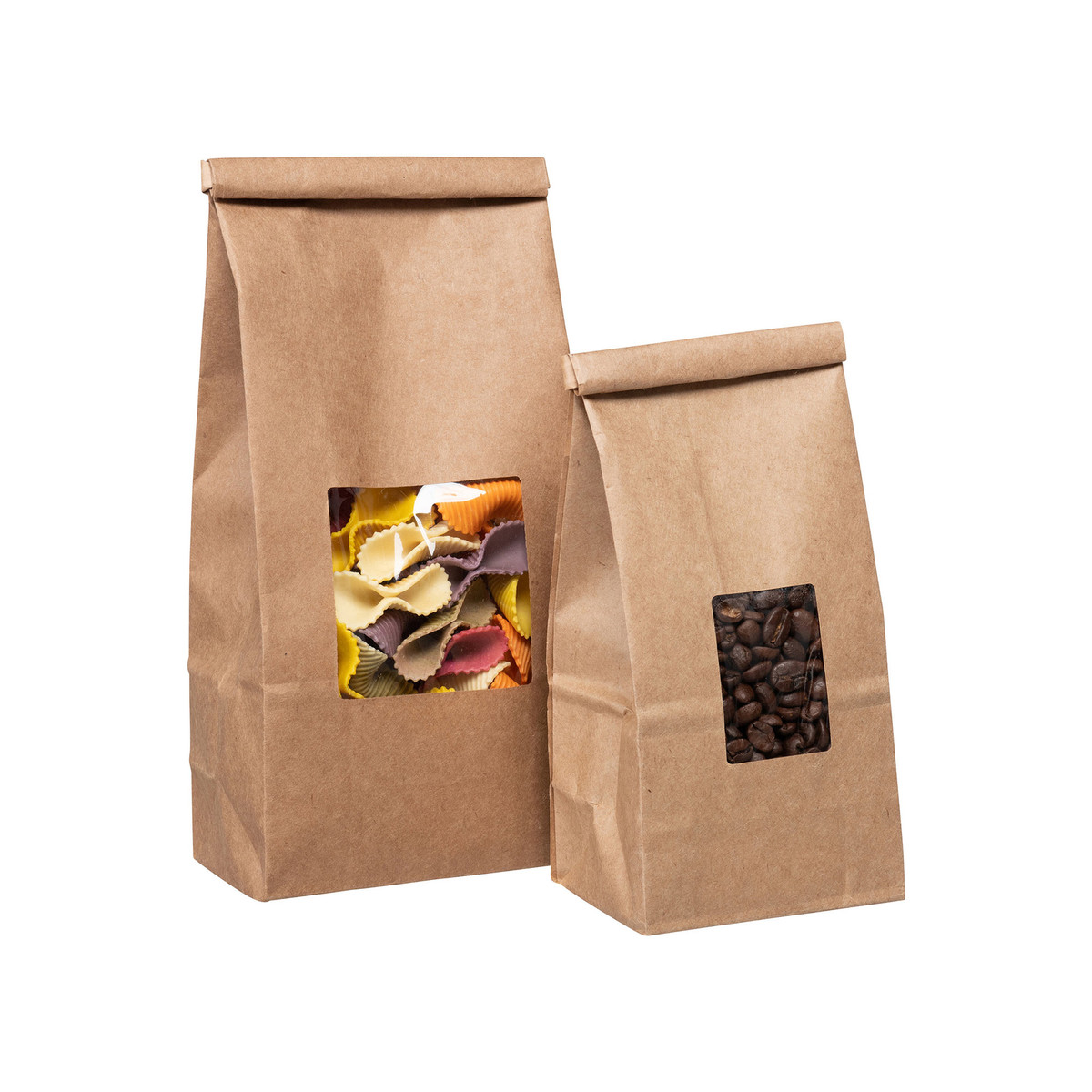 Image de sacs à café naturels avec fenêtres et liens en étain